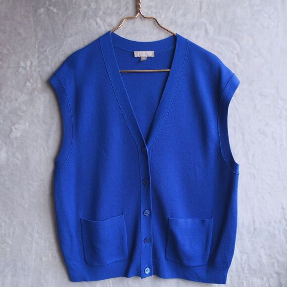 J CREW Royal Blue Sweater Vest Size L Relaxed Fit Merino Wool Classic Preppy - Picture 3 of 8